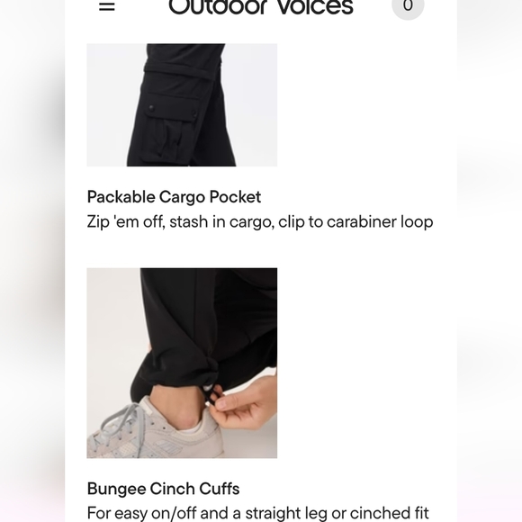 OUTDOOR VOICES REC TRECK ZIP-OFF BLACK WOMEN'S PANTS RETAIL $138 SIZE MEDIUM - Picture 2 of 16